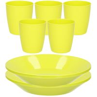 Kunststof ontbijt/diner 12x bordjes 26 cm en 10x bekertjes 300 ML set groen