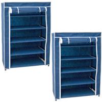 Opvouwbaar camping schoenenrek / schoenenkast - 2x - blauw - 60 x 30 x 88 cm