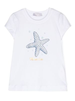 Monnalisa t-shirt à ornements en cristal - Blanc