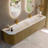 Badmeubel Mondiaz Kurve | 200 cm cm | Meubelkleur Dusk | Wastafelkleur Talc | Solid surface | Wasbak beiden zijden spoelbak | 2 kraangaten