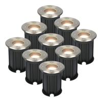 Set van 9 Maisy LED Grondspots Rond - Dimbaar - GU10 - 2700K warm wit - 4 Watt 345 lumen - Rond - Ø12cm - Tuinspot - Oprit - RVS - IP67 waterdicht