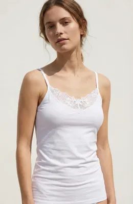 Dames hemd modal, kant - Comfortabele Vrouwen singlet - Spaghetti bandjes