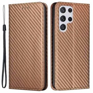 Samsung Galaxy S23 Ultra 5G Wallet Case - Koolstofvezel - Bruin