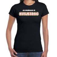 Verkleed T-shirt voor dames - kusjesdag - zwart - carnaval - foute party - thumbnail