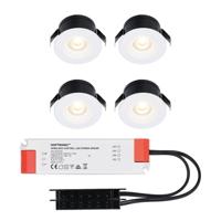 Set van 4 Cadiz LED Mini Inbouwspots met Trafo - 12 Volt 3 Watt 200 lumen - Plat 26mm - 2700K - IP44 waterdicht - Niet Dimbaar - Wit