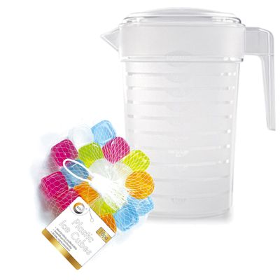 Water/sapkan/schenkkan karaf met deksel 2000 ml met 18x herbruikbare ijsklontjes