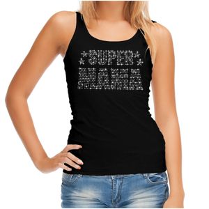 Glitter Super Mama tanktop zwart Moederdag cadeau rhinestones steentjes voor dames