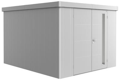 Biohort Metalen tuinhuis Neo - Dubbele deur - Zilver - 4C (292x348 cm)- Plat dak- Metaal- Biohort
