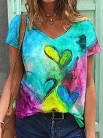 Heart/Cordate Loose V Neck T-Shirt - thumbnail