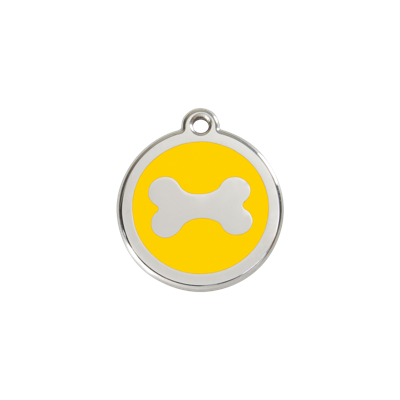 Bone Yellow roestvrijstalen hondenpenning small/klein dia. 2 cm - Reddingo