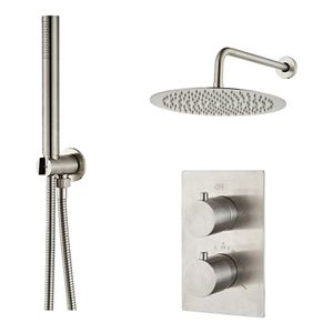 Regendouche set SaniClear Inox | Inbouw | Thermostaatkraan | 2-weg | Rond | RVS look