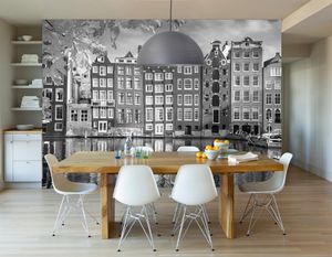 Vlies fotobehang Amsterdamse huisjes zwart wit