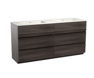 Storke Edge staand badmeubel 170 x 52 cm donkere eiken met Mata dubbele wastafel in mat witte solid surface