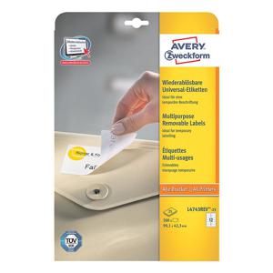 Avery-Zweckform L4743REV-25 Universele etiketten 99.1 x 42.3 mm Papier Wit 360 stuk(s) Weer verwijderbaar Inkjet, Laser (zwart/wit), Laser (kleur), Kopiëren