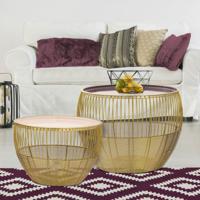 Julia - Bijzettafel set - goud en paars - metaal - ø 49/41 H 37/29 cm