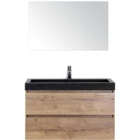 Maxx XL Badmeubelset 100 cm - Natuur Eiken - Wastafel Lucca 1 Kraangat met Spiegel
