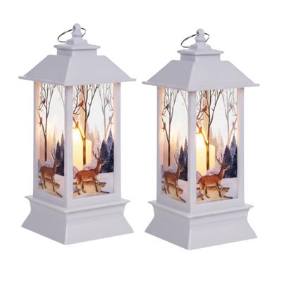 Ruhhy Kerstlantaarn - 2x - wit - 12 x 5 cm - kunststof - LED licht - lantaarn