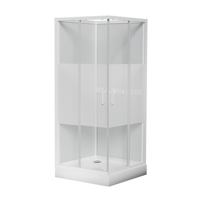 Luca Varess Talan douchecabine met schuifdeuren 90 x 90 cm helder glas met mat gestreepte strook glans wit profiel