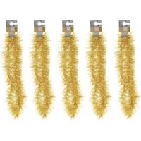 Kerst folieslinger - 5x - goud - 180 cm - tinsel - kerstslinger - kerstboomslinger