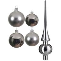 Glazen kerstballen pakket zilver glans/mat 38x stuks 4 en 6 cm met piek glans - thumbnail