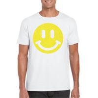 Verkleed T-shirt voor heren - Smile Emoticon - wit - carnaval/foute party - feestkleding