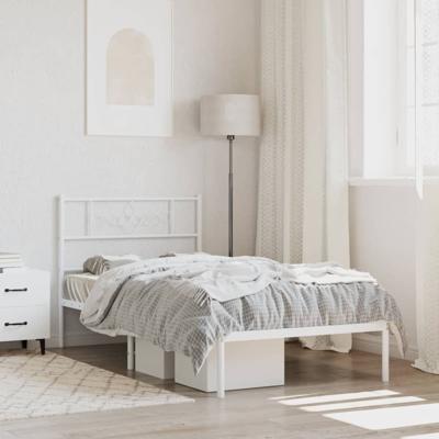 Bedframe met hoofdbord zonder matras metaal wit 75x190 cm