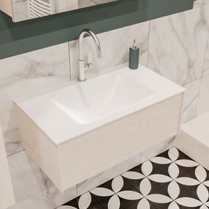 Mondiaz Lush Cloud badmeubel underlayment 80 cm 1 lade solid surface enkele spoelbak midden 1 kraangat