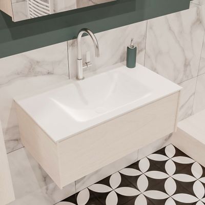 Mondiaz Lush Cloud badmeubel underlayment 80 cm 1 lade solid surface enkele spoelbak midden 1 kraangat