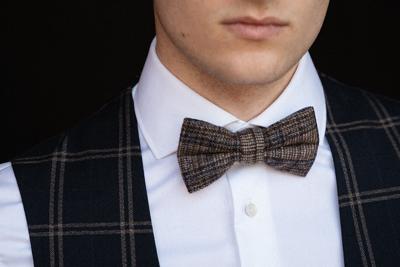 Luxe Vlinderdas | Bruin/blauw | Tweed | Elegante Vlinderdas Voor Mannen | Peaky Blinders