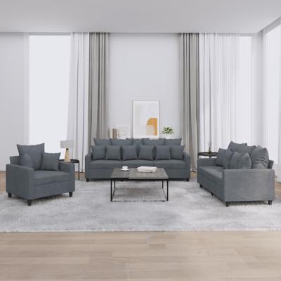 3-delige Loungeset met kussens fluweel donkergrijs