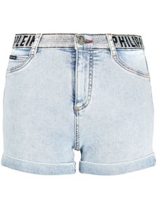 Philipp Plein short en jean à plaque logo - Bleu