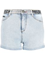 Philipp Plein short en jean à plaque logo - Bleu