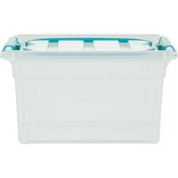 Whitefurze Carry Box opbergdoos 7 liter, transparant met blauwe handvaten