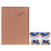 Zeller Prikbord - Kurk - 60x80 cm - met 80 gekleurde punaises