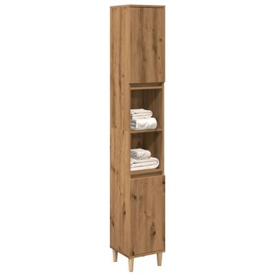 Badkamerkast 30x30x190 cm bewerkt hout artisanaal eikenkleurig