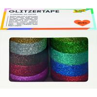 Plakband folia glitter 5mx15mm 10 stuks 10 kleuren