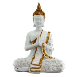 Witte Thaise Boeddha in Meditatie (14 x 9 x 20 cm) - Home & Living - Spiritueelboek.nl