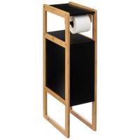 5Five Wc/toiletrolhouder met kastje - zwart - bamboe hout - staand - 33 x 20 x 80 cm