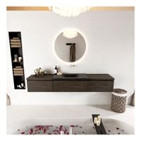 Mondiaz Bukla 200cm badmeubel met module 60 kleur dark brown met 3 lades en wastafel midden zonder kraangat kleur urban