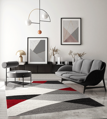 Vloerkleed Thales, modern, laagpolig, voor woonkamer, slaapkamer, contour, geometrische patronen, golvend patroon, grijs-rood,-200 x 280 cm