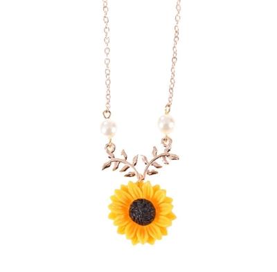 Delicate zonnebloem hanger ketting vrouwen creatieve imitatie parels sieraden ketting (Rose goud)