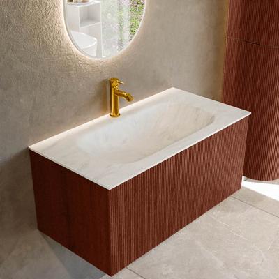 Badmeubel Mondiaz Kurve-Dlux | 90 cm cm | Meubelkleur Ruby | Wastafelkleur Opalo | Solid surface | Wasbak midden spoelbak | 1 kraangat
