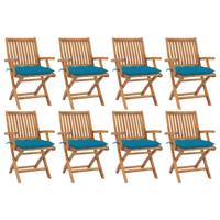Tuinstoelen 8 st inklapbaar met kussens massief teakhout
