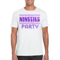 Bellatio Decorations Verkleed T-shirt voor heren - nineties party - wit - paars glitter - themafeest 2XL  -
