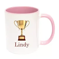 Trofee mok met naam (roze)