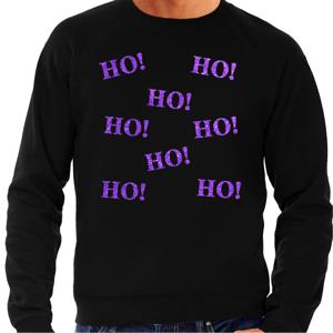 Foute Kersttrui/sweater voor heren - hohohohoho - zwart - glitter paars - Kerstfeest