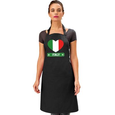 I Love Italie - hartjes vlag - barbecueschort - keukenschort - zwart - volwassenen