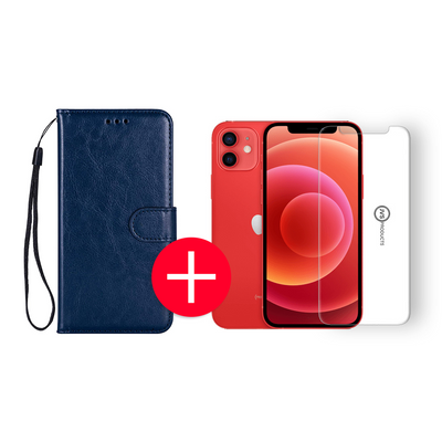 iPhone 12 Hoesje - Kunstleer Portemonnee Bookcase Wallet - Apple iPhone 12 - Midnight Blue/Blauw + Gratis Screenprotector