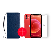iPhone 12 Hoesje - Kunstleer Portemonnee Bookcase Wallet - Apple iPhone 12 - Midnight Blue/Blauw + Gratis Screenprotector - thumbnail
