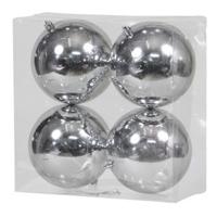 Othmar decorations Kerstballen - 4x - zilver - kunststof - 12 cm   -